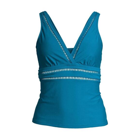 Time and Tru Tankini Swimsuit Top Women's Plus Size 2X 20W-22W Solid Aqua Blue - Picture 2 of 9